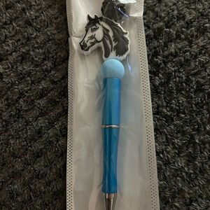 Hand Crafted Blue Metallic  Pen with Horse Charm